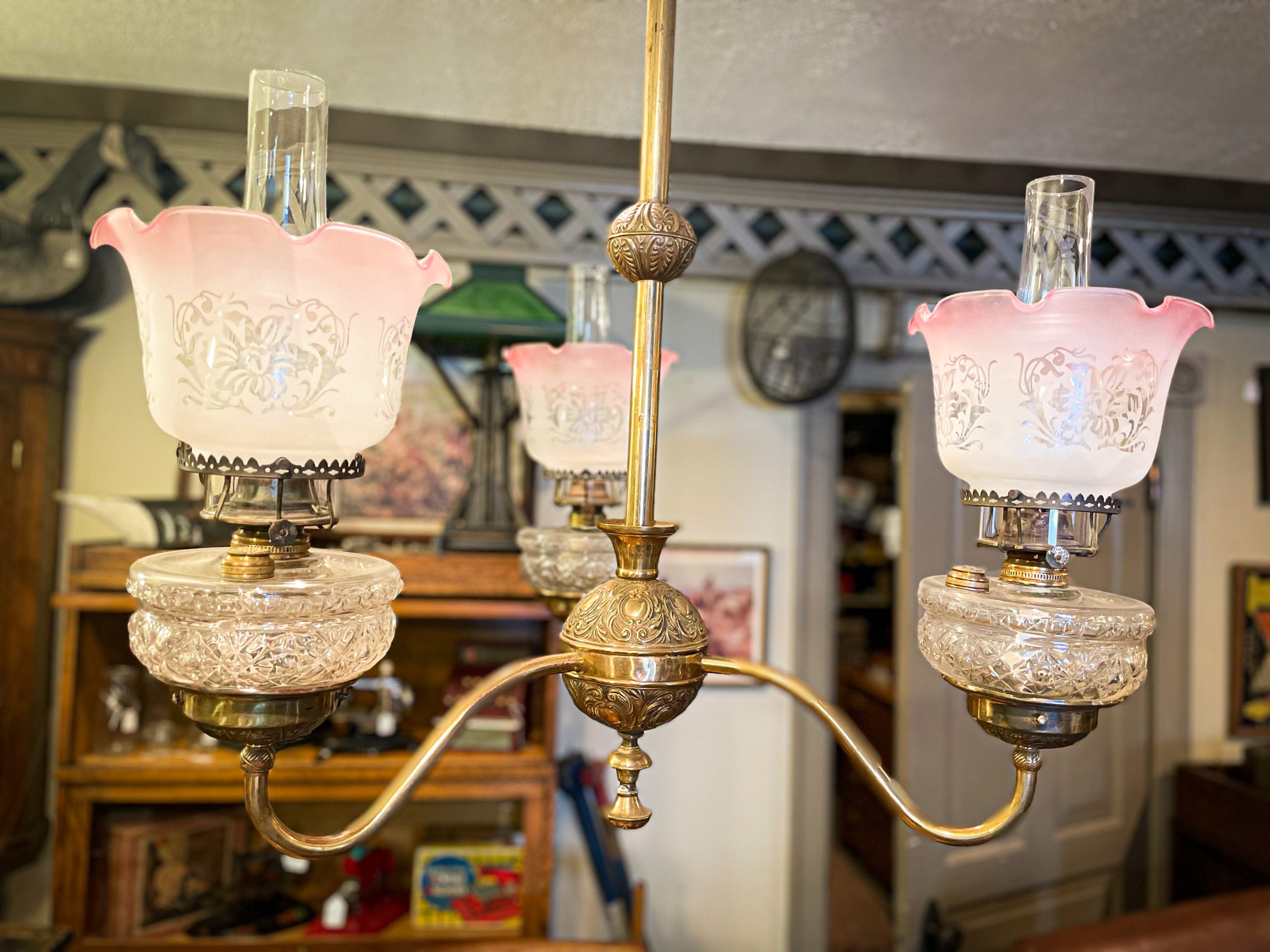 Brass Reproduction Oil Lamp Chandelier