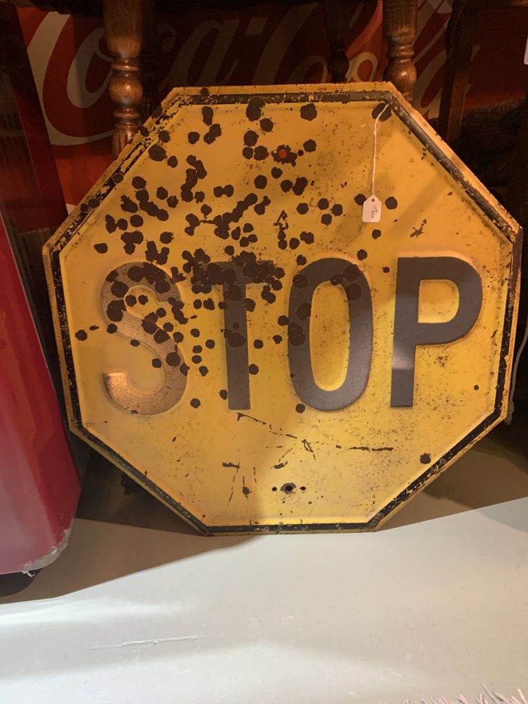 Yellow Stop Sign heavy metal 1940's .
