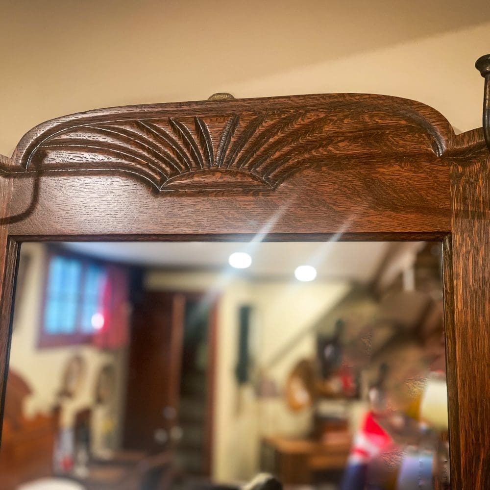 Antique Oak Mirror w/Hooks Archer's Antiques