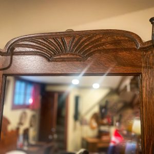 Antique Oak Mirror w/Hooks - Image 4