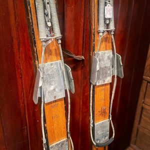 Vintage Wooden Skis & Poles - Image 2